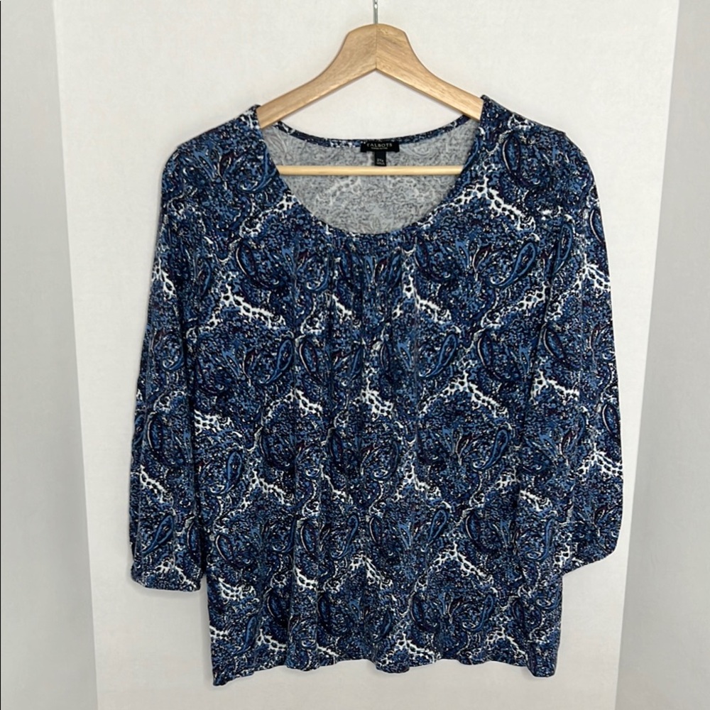 Talbots Blue Paisley Print Long Sleeve Size 2Xp